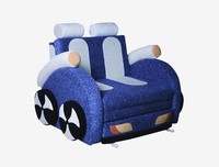 Детский диван Машинка ткань-синяя, белая